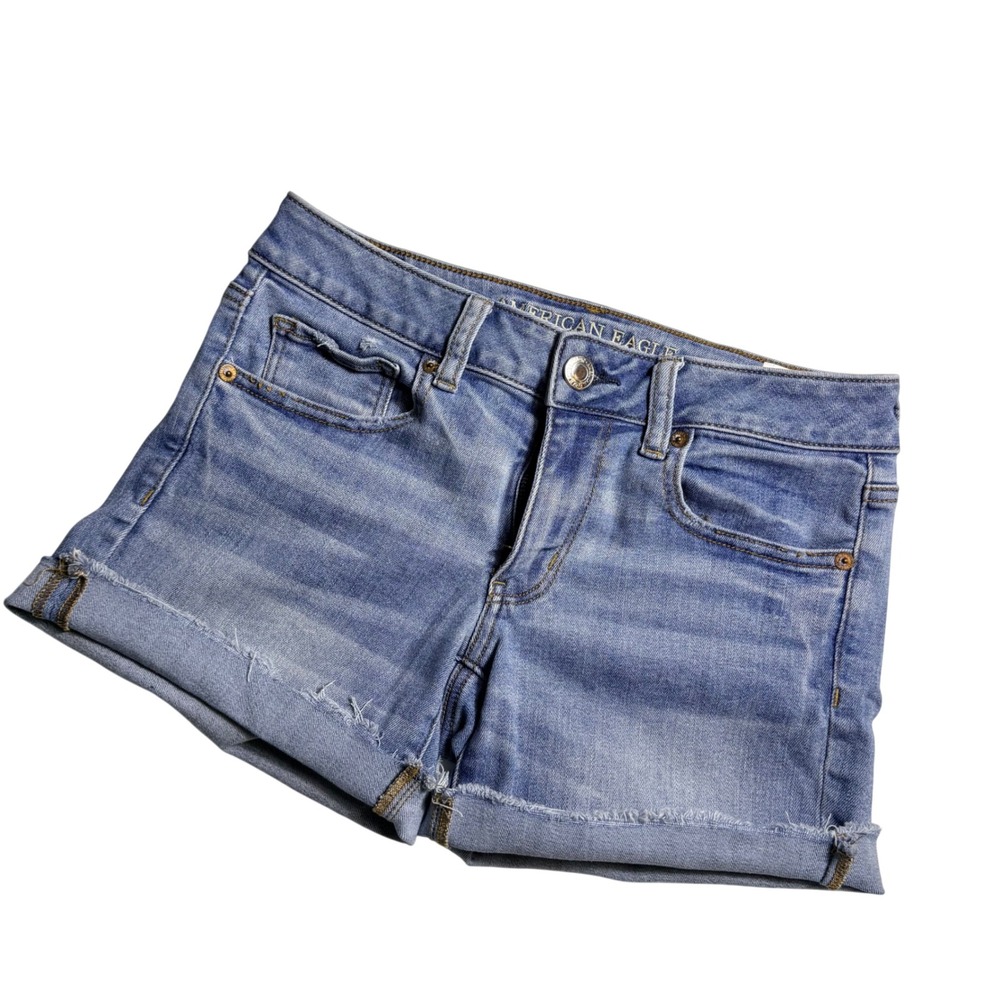 American Eagle Women Midi Denim Shorts Light Wash Super Stretch Sz 6 Summer